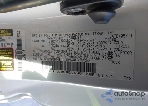 2011 Toyota Tacoma z USA, uszkodzony, nr VIN 5TFPX4EN5BX006148